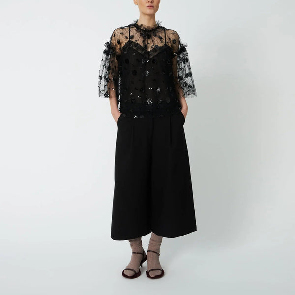 STELLA NOVA Sequins Sheer Mesh Blouse with Camisole in Black