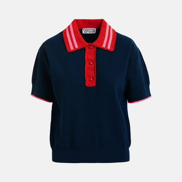 ESSENTIEL ANTWERP Kontrast Knitted Polo in Navy