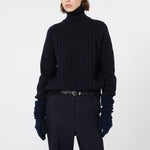 WEEKEND MAX MARA WKSSarong Wool Yarn Turtleneck Aran Jumper in Navy