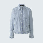 OUI Stripe Frill Cuff and Hem Shirt in White/Blue