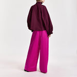 ESSENTIEL ANTWERP Keily Pussy Bow Tie Taffeta Top in Wine