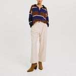 TINSELS Winner 1/2 Button Up Stripe Jumper in Brown