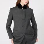 WEEKEND MAX MARA Inserimento - WKIMartora Wool Tweed Jacket with Velvet Collar in Medium Grey