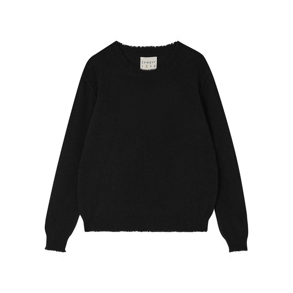 JUMPER 1234 Distressed Crew Neck Cashmere Jumper in Black