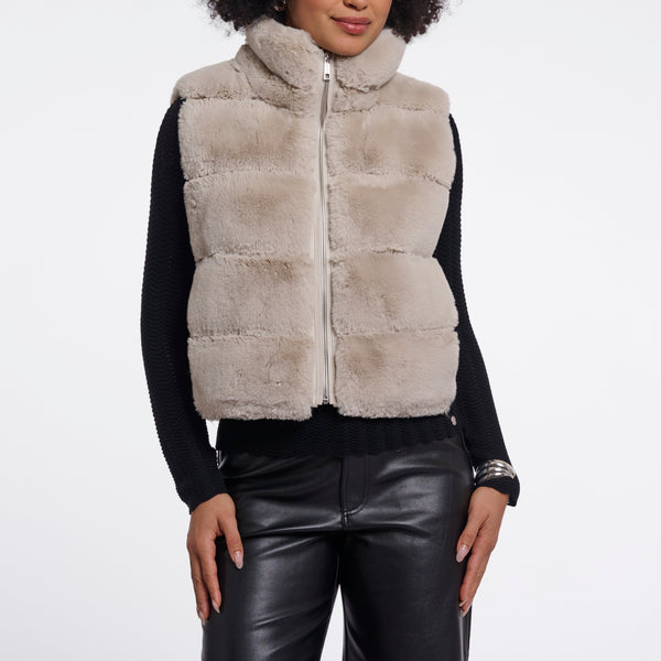 RINO & PELLE May Short Faux Fur Gilet in Birch