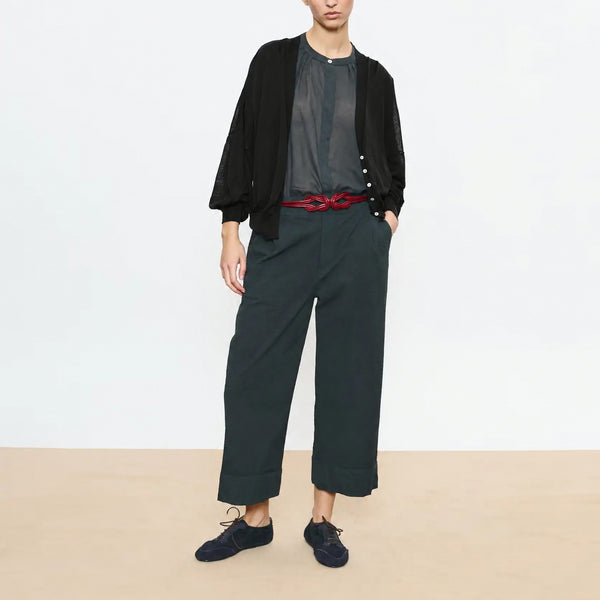 BEATRIZ FUREST Outside Seersucker Wide Leg Trousers in Black