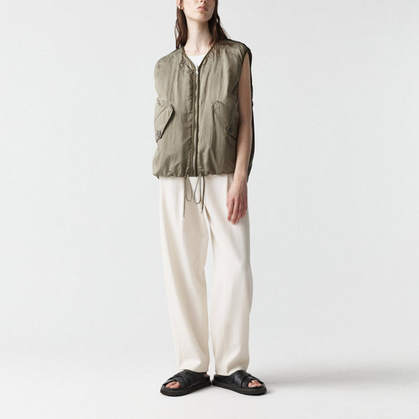 MARFA STANCE Parachute Silk Nylon Vest in Pale Olive/ Oyster