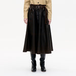 BAUM UND PFERDGARTEN Saimi Leather Button Detail Skirt in Mole Brown
