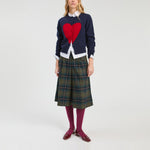 VILAGALLO Heart Print Cardigan in Navy/Red