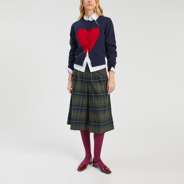VILAGALLO Heart Print Cardigan in Navy/Red