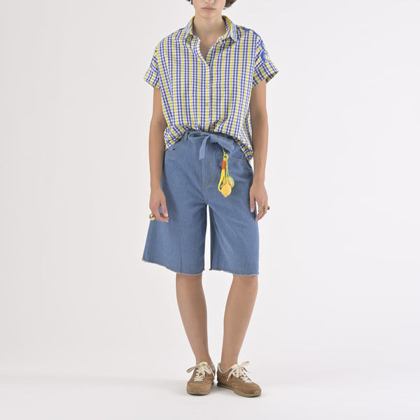 ORFEO Calice Short Sleeve Shirt in Blue Check
