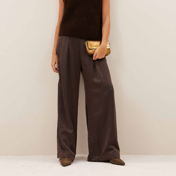 BY-BAR Lodi Metallic Wide Leg Trousers in Bronze