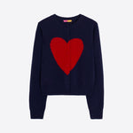 VILAGALLO Heart Print Cardigan in Navy/Red