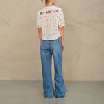 M.A.B.E Harlie Embroidered Short Sleeve Top in Ecru/Multi