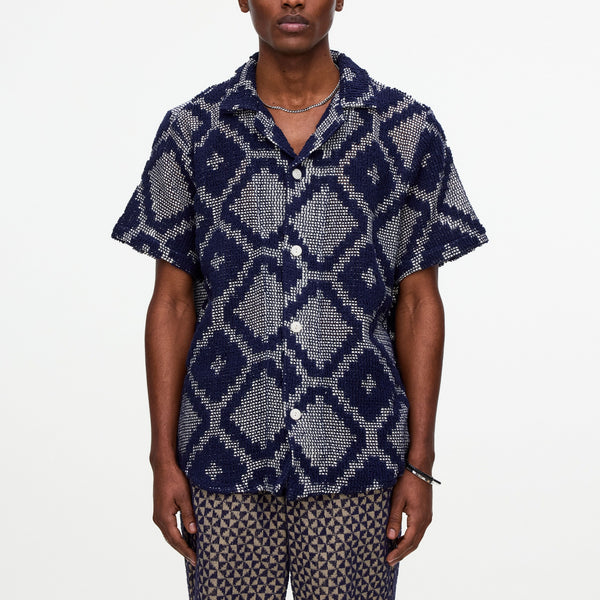 OAS Trastevere Cuba Crochet Shirt in Navy