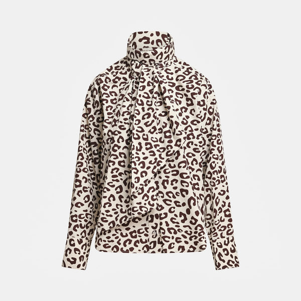 ESSENTIEL ANTWERP Khaleesi Leopard Print Pussy-bow Shirt in Brown/Cream