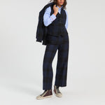 VILAGALLO Dorin Scallop Hem Check Trousers in Navy/Black