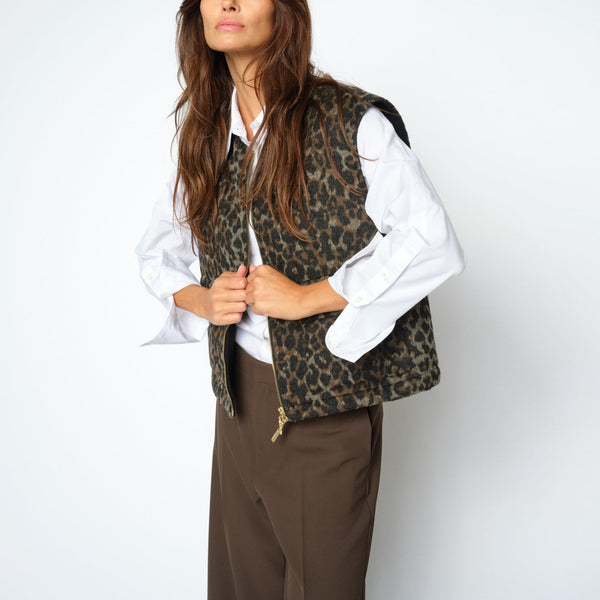 MOS MOSH MMElise Leopard Print Gilet in Black