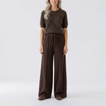 OUI Marlene Long Straight Leg Drawstring Waist Trousers in Mulch
