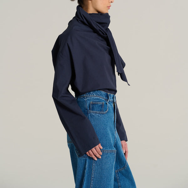 V DE VINSTER Marcel Cotton Blouse in Navy