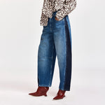 ESSENTIEL ANTWERP Kashba Panelled Barrel Leg Jeans in Blue/Black