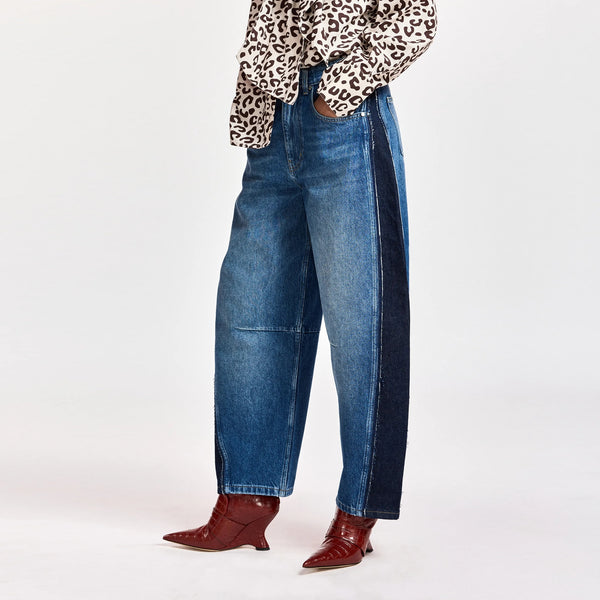 ESSENTIEL ANTWERP Kashba Panelled Barrel Leg Jeans in Blue/Black