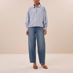 BY-BAR Sarah Short Pin Stripe Blouse in Indi Grey