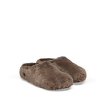 BIRKENSTOCK Amsterdam Wrapped Shearling Fur Slippers in Grey Taupe
