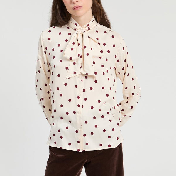 VILAGALLO Diana Polka Dot Shirt in Cream/Garnet