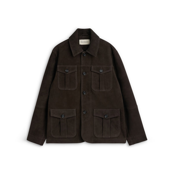 OLIVER SPENCER Shawcross Suede Jacket in Chocolate