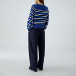 OUI Stripe Round Neck Jumper in Blue/Blue