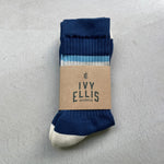 IVY ELLIS The Marvin Men's Crew Length Socks in Navy/Light Blue