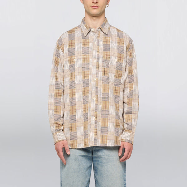 EDWIN Random Patchwork Work Shirt in Beige/Brown