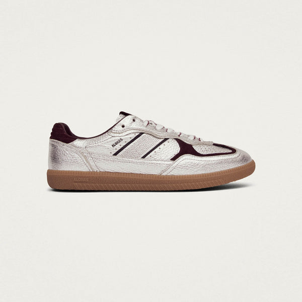 ALOHAS Tb.490 Grain Shimmer Leather Sneakers in Silver/Burgundy