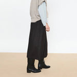 BEATRIZ FUREST College Pleated Wool Midi Skirt in Dark Brown