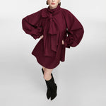 ESSENTIEL ANTWERP Khai Pussy Bow Tie Taffeta Mini Dress in Wine
