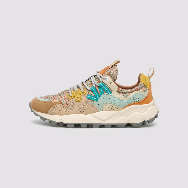 FLOWER MOUNTAIN Yamano 3 Womens Suede Sneakers in Chestnut/LightBlue/Orange