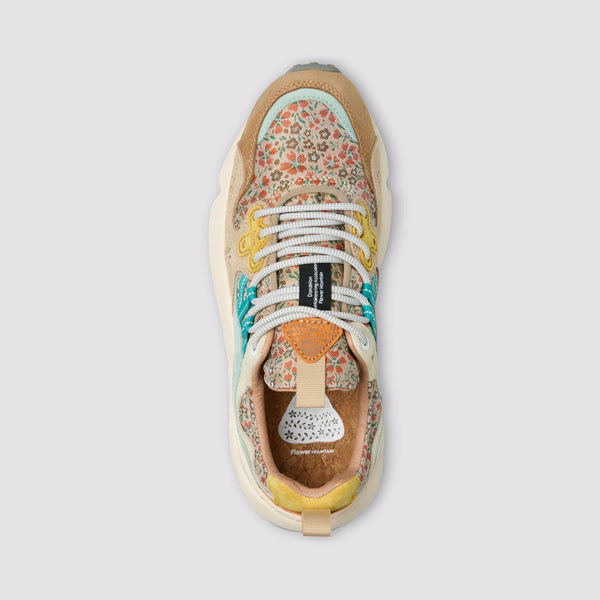 FLOWER MOUNTAIN Yamano 3 Womens Suede Sneakers in Chestnut/LightBlue/Orange