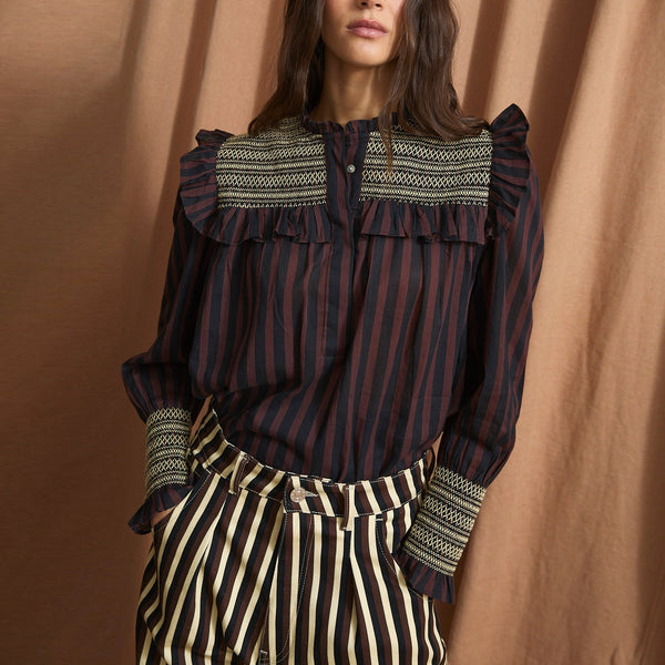SOPHIE + LUCIE Conchita Stripe Blouse in Chocolate