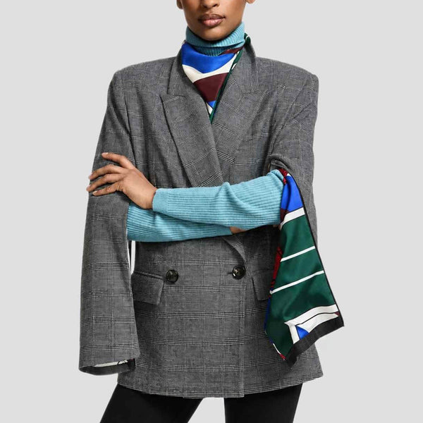 ESSENTIEL ANTWERP Kendra Oversized Checked Double Breasted Blazer in Dark Grey/Off White