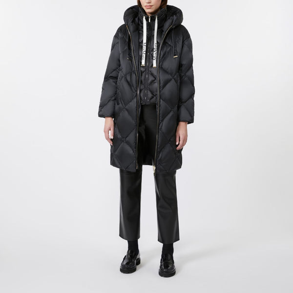 S MAX MARA MTCTrefe Midi Puffer Jacket with Hood in Water-Repellent Fabric in Black