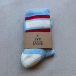 IVY ELLIS The Earl Women's Quarter Length Socks in Light Blue/Red/Cream