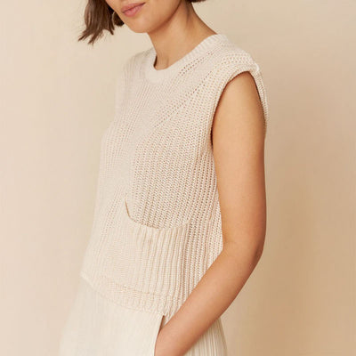 INDI & COLD English Rib Knit Vest in Ecru