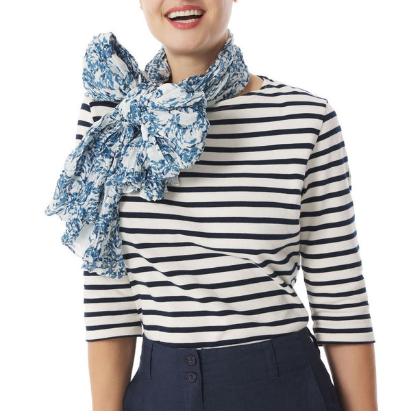 MOUSQUETON Fish Print Scarf in Abyss Blue