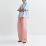 ESSENTIEL ANTWERP Jasleen Striped Cotton Shirt with Scarf in Blue