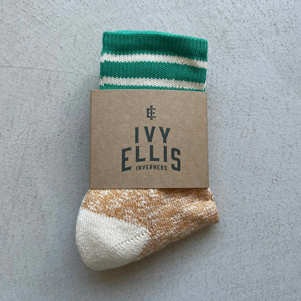 IVY ELLIS Ladies Gairloch Cotton Socks in Brown Marl/Green