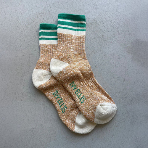 IVY ELLIS Ladies Gairloch Cotton Socks in Brown Marl/Green