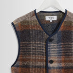 WAX LONDON Gower Ari Wool Blend Check Gilet in Oatmeal/Multi