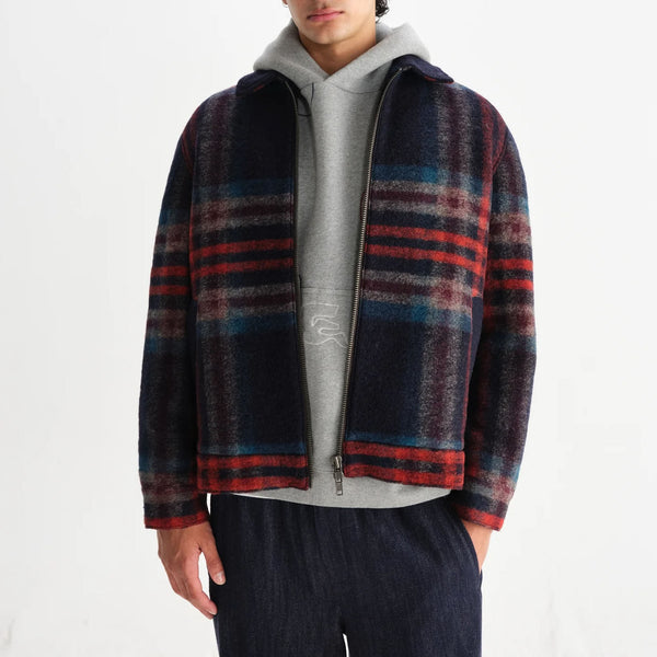 WAX LONDON Heath Wool Check Jacket in Navy and Multicolour