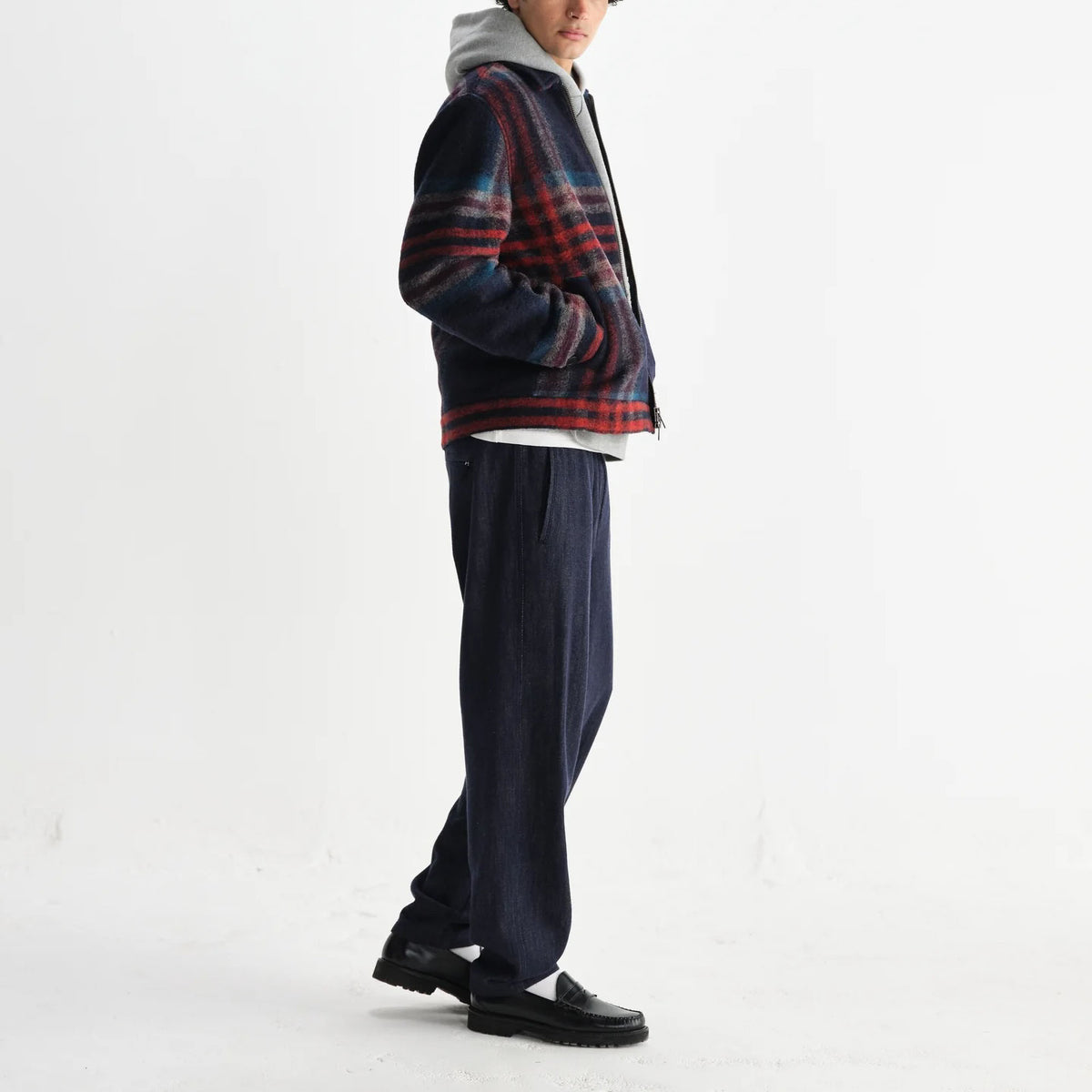WAX LONDON Heath Wool Check Jacket in Navy and Multicolour